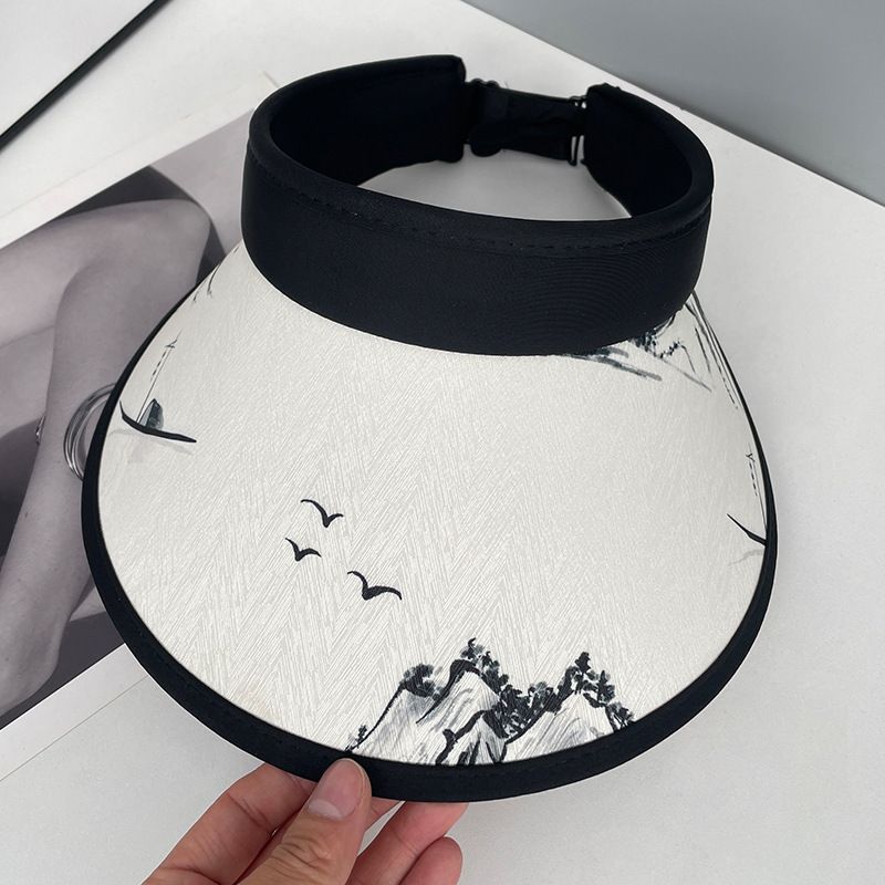 

24 New Arrival Sun Hat Ink Chinese Style Hat Female Summer Air Top Sun Protection Hat UV Protection Big Brim Sun Hat D-365 black [random pattern]] All yards