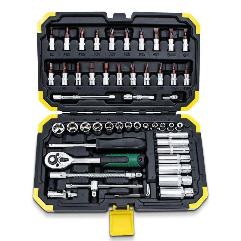 53pcs/Set 1/4 Inch Ratchet Wrench Set With Bit Socket Set Metric And Extension Bar For Auto Repairing And Household Drive Socket