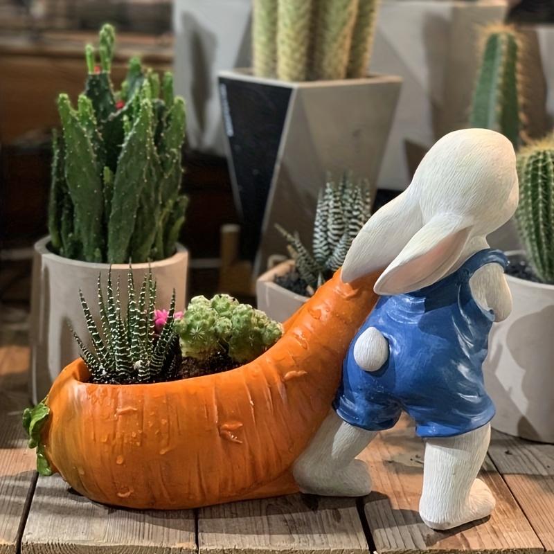 Whimsical Rabbit Carrying Carrot Resin Statue Versatile Indoor/Outdoor Decorative Planter, Perfect for Home,Garden, Ideal Gift for Holidays