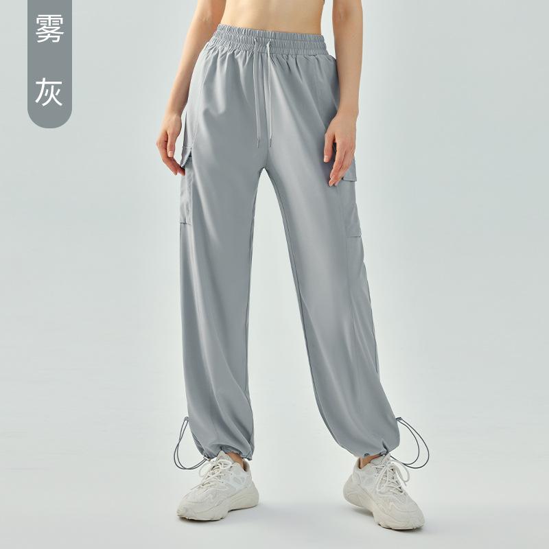 

Брюки для йоги с высокой талией, широкие штанины, свободные, облегающие, спортивные штаны, женские повседневные спортивные прямые брюки с карманами для фитнеса S