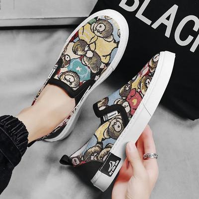 Męskie Espadryle Luksusowe Mokasyny Męskie Buty na Platformie Płócienne Modne z Nadrukiem Niedźwiedzia Codzienne Męskie Buty Design Letnie Klasyczne Wsuwane Buty