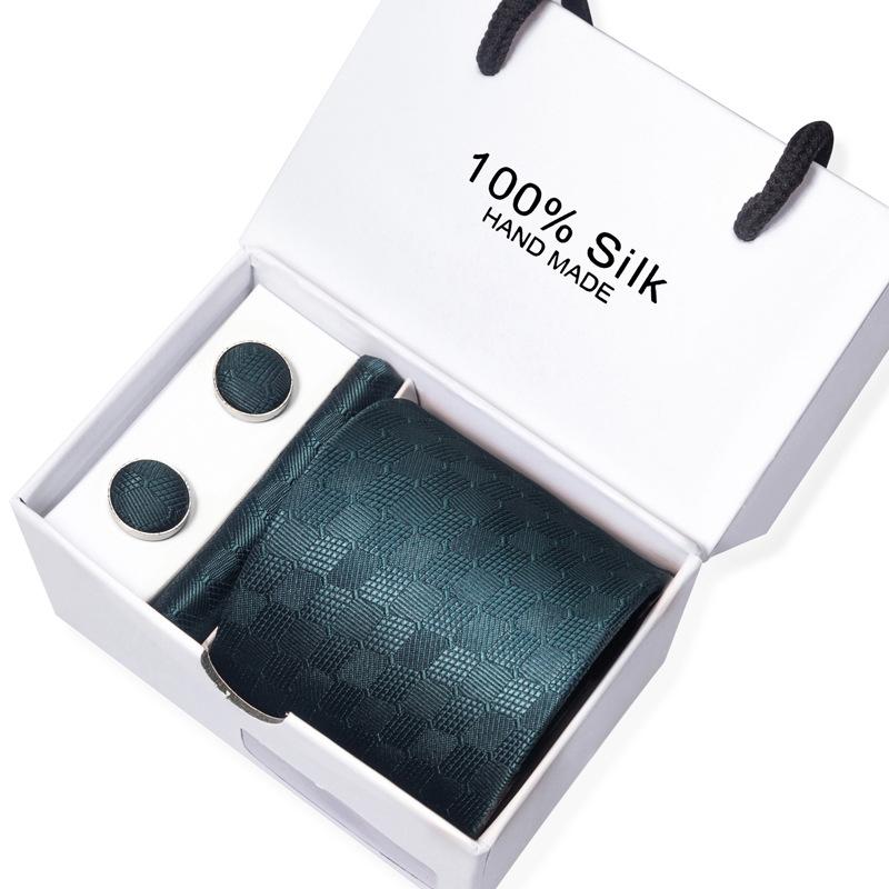 Men'S Business Tie Square Scarf Gift Box Striped Plain Suit Shirt Tie Black Gift Box Set