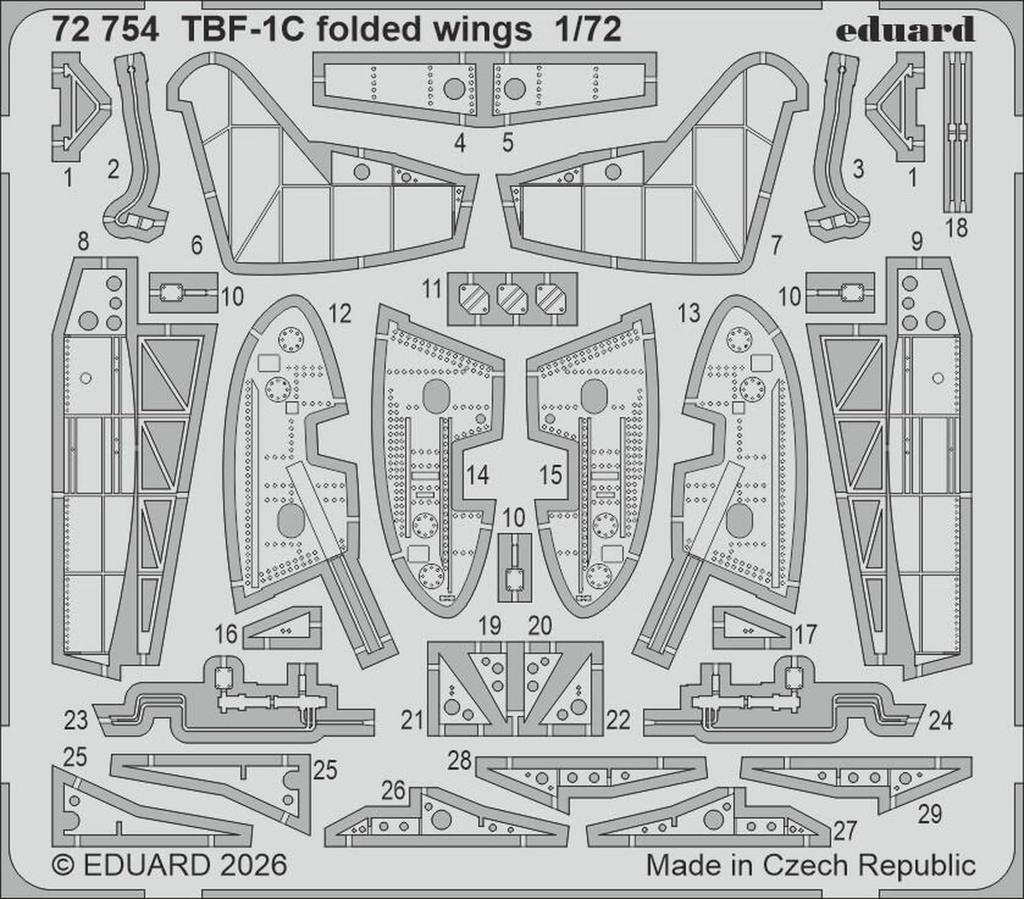 Eduard Grumman Avenger Folding Wing Etched Parts Plastic Model Parts EDU72754 1/72 TBF-1C (for HobbyBoss) (Aircraft)