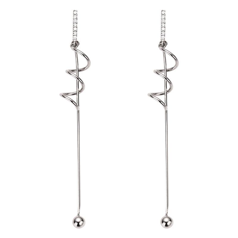 

Модные длинные волнистые серьги с цирконием, женские простые круглые серьги-гвоздики с бахромой, универсальные серьги-подвески