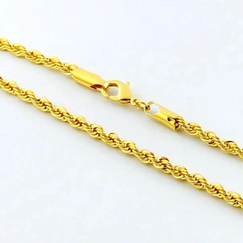Heißer Y2K 18K Gold Halskette 3MM Gedrehte Seil Twist Galvanisierte Kette für Männer Frauen Hochzeits Schmuck Geschenke