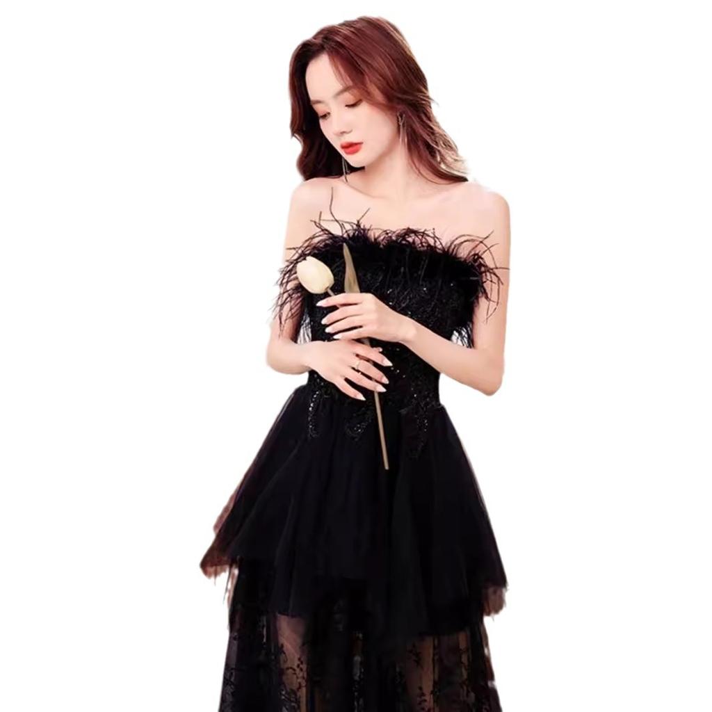 Black evening dress female Hepburn style banquet temperament tube top high sense 1011 new summer dress