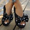 Women's Flip-Flops, Black Polka Dot Bow EVA Comfortable Lightweight Breathable Thick-Soled Wedge Heel Versatile Non-Slip Beach Sandals and Slippers