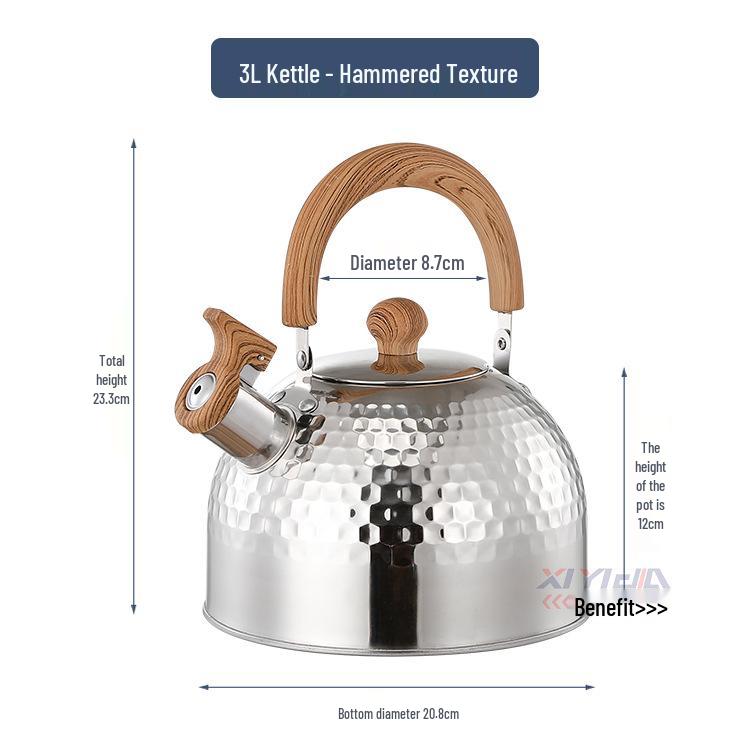 Stainless Xiyijia Whistling Steel Kettle With Retro Wooden Handle Flat Bottom Large Capacity For Boiling Water