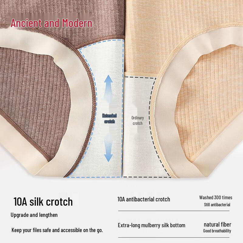 GUJIN Women's High-Waist 60S Cotton Briefs with Mulberry Silk Crotch, 3-Pack