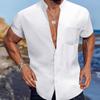 Summer Cross-border men's shirt casual Henry collar pocket short sleeve