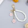 Stylish Faux Pearls and Rose Key Holder Beaded Key Chain Bag Charm Lightweight Keychain Ornament for Women Girls