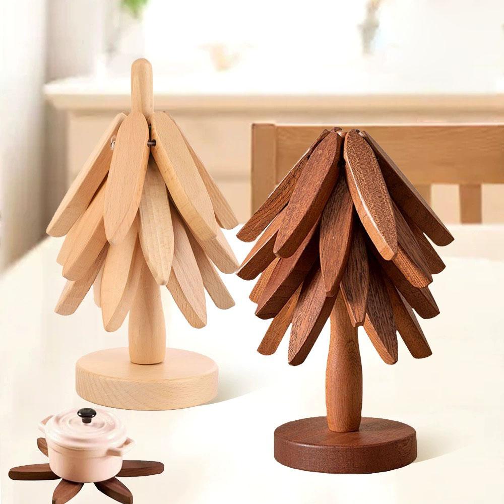 4-teiliges/Set Holz Hitzebeständige Matte Esstisch Dekoration Isolieruntersetzer Basis Set Holzhandwerk Küchentisch Dekor