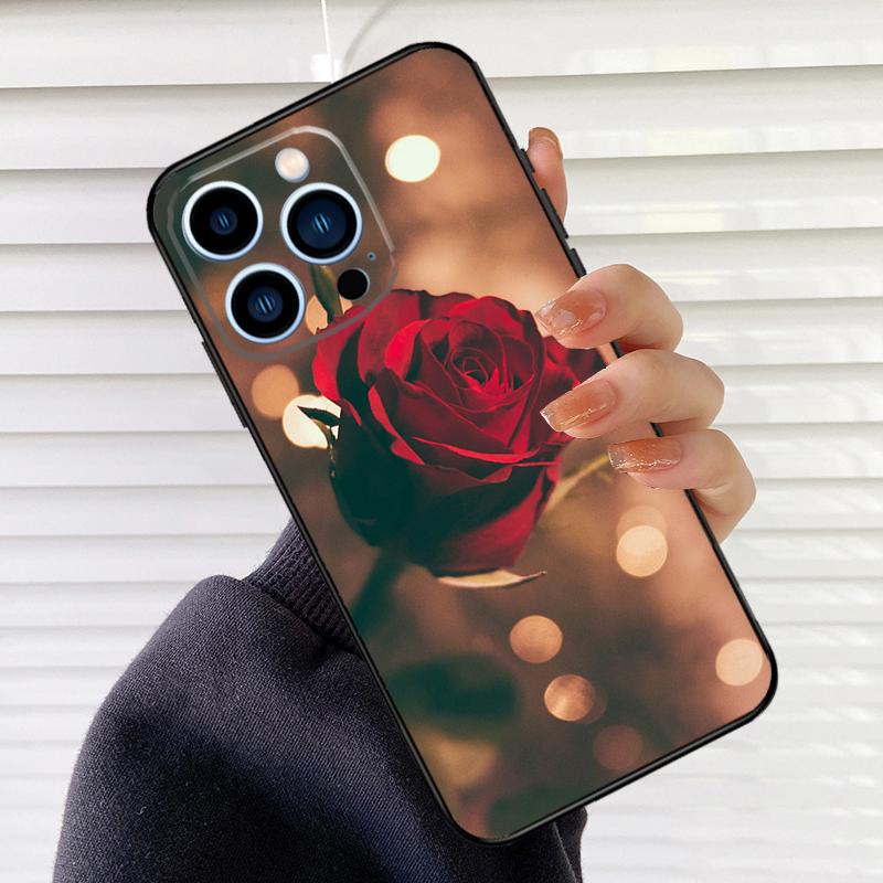 Bright Red Roses Flowers Phone Case For iPhone 16 15 14 13 11 12 17 Pro Max mini 15 16 Plus 16e 17 Air Cover Fundas