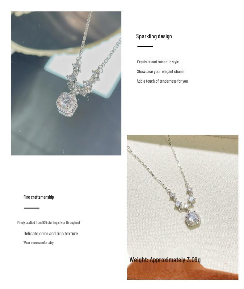 Sterling Silver Zircon Square Sugar Necklace - Women's Fashionable Clavicle Chain