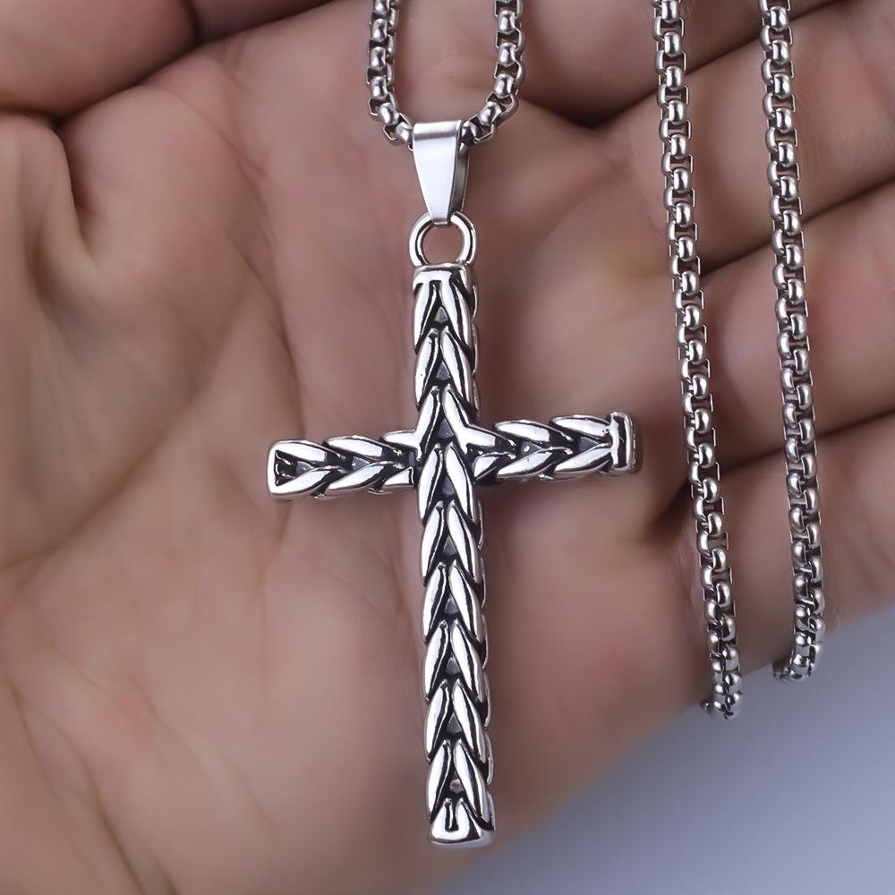 2025 Stainless Steel Cross Pendant Necklace for Men and Women - Trendy Retro Religious Design