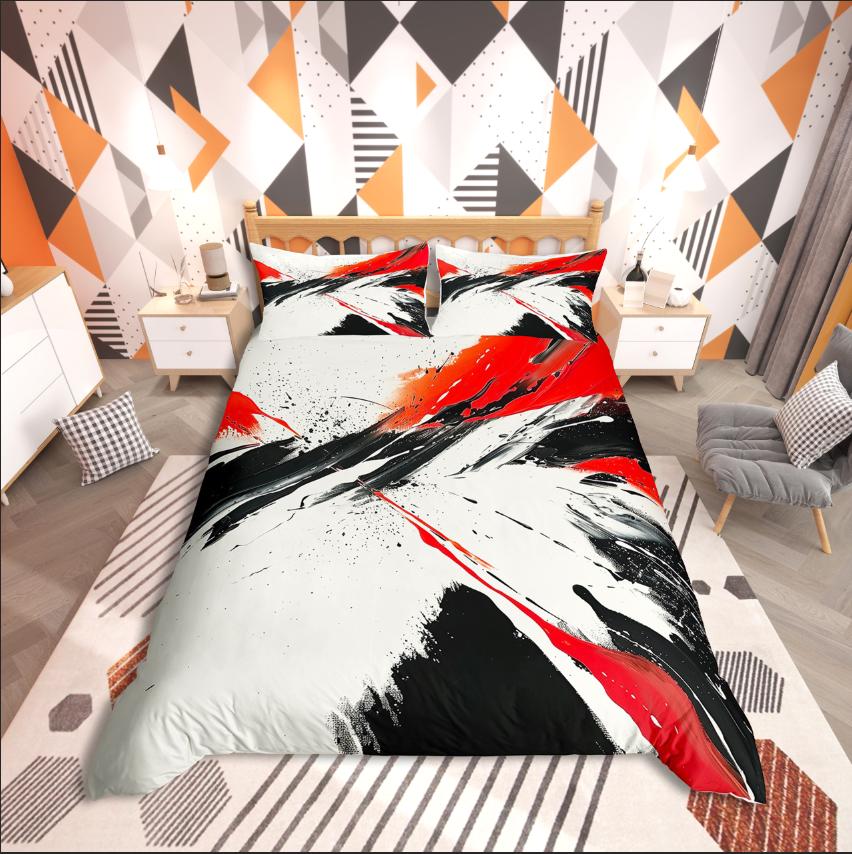 Homewish Abstrakcyjny Prostokąt Zestaw Poszwy na Kołdrę, Graffiti Splash dla Nastolatków Zestaw Pościeli, Minimalistyczny Wystrój Geometryczny