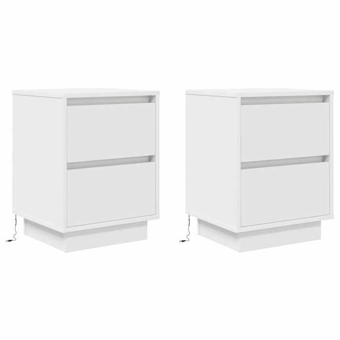 VidaXL Bedside Tables with LED Lights 2 Pcs White 38x34x50 Cm, Nightstand, Bed Table, Side Table, Cabinet of 861284