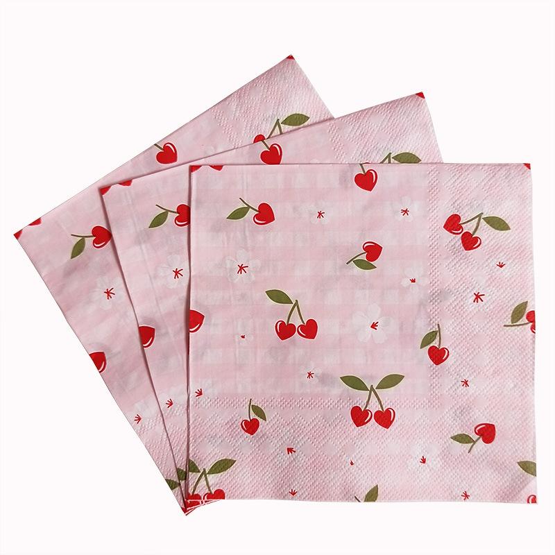 20Pcs Cherry Printed Paper Napkins, 2-Ply Disposable Napkins for Baby Shower Birthday Party - Table Decor Tissue Supplies