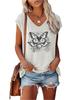 Women Fashion V Neck Printed T-shirt Summer Casual Short Sleeve Top