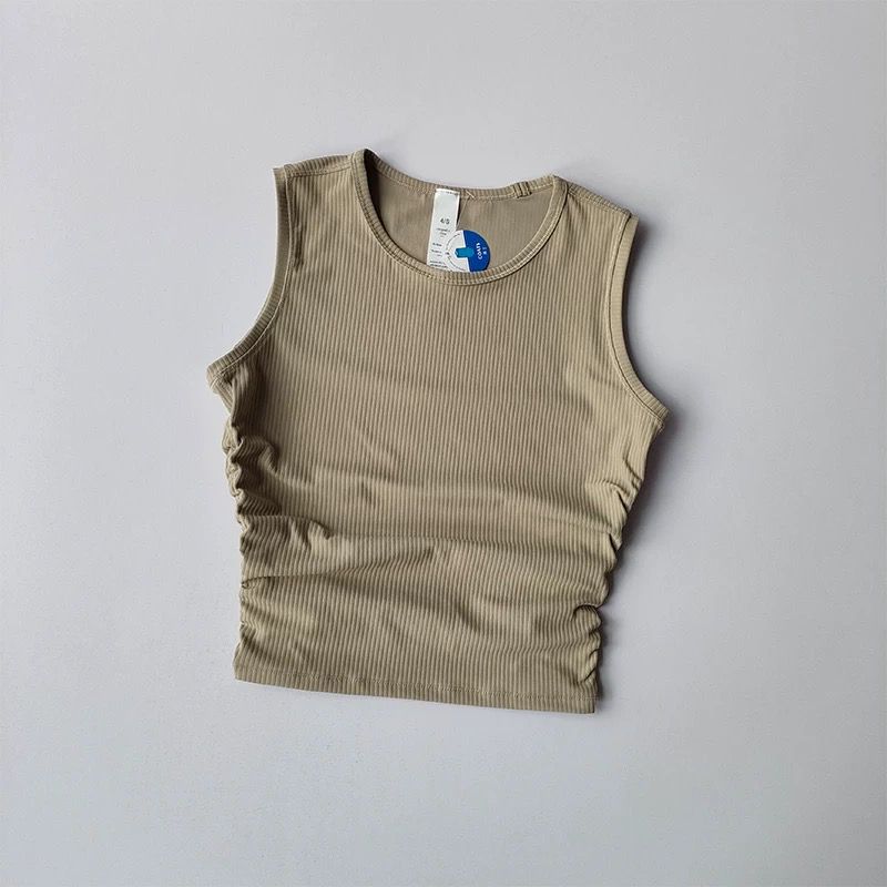 

New Rib Fancy Sports Tops Silm Slim Looking Sleeveless Yoga Vest Pilates Fitness Training Women Khaki S