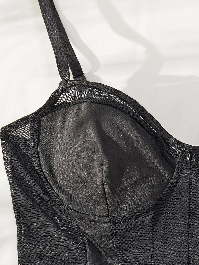 Sexy V-Ausschnitt Rückenfrei Mesh Patchwork Sommer Figurformendes Einteiliges Oberteil für Damen