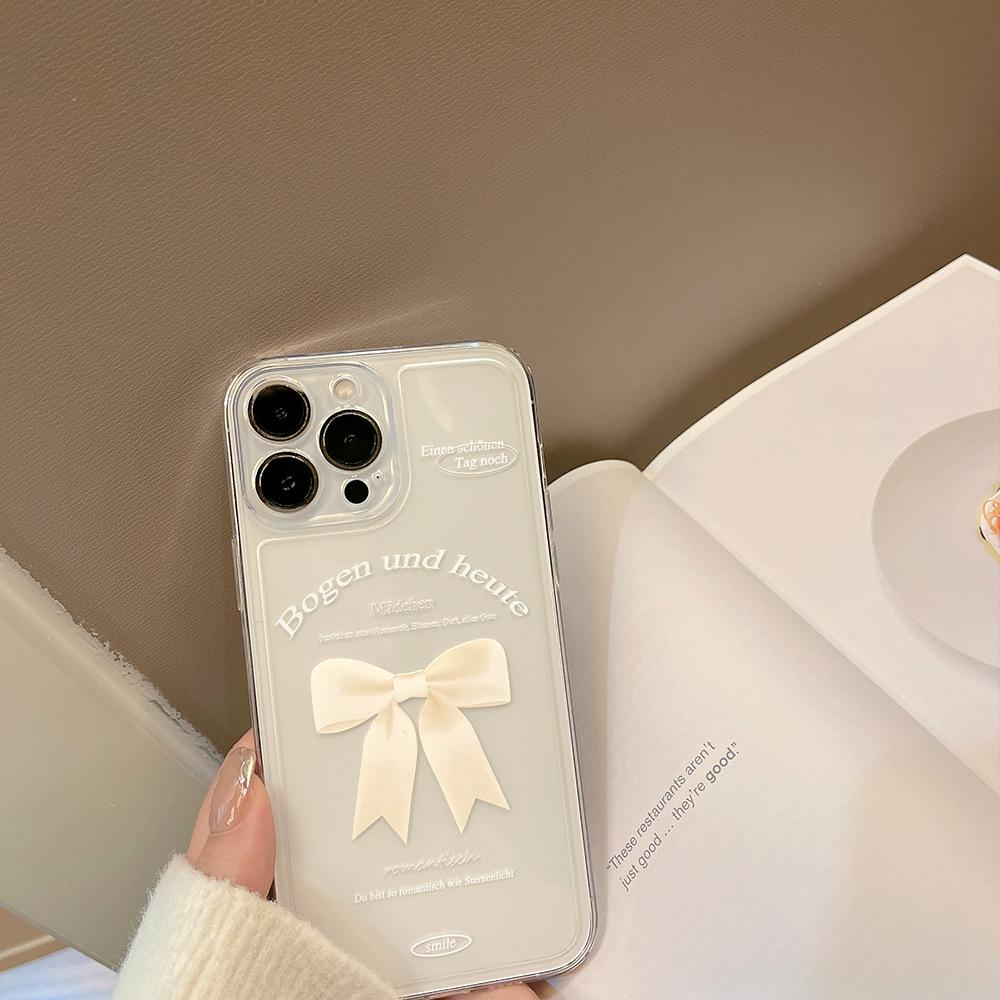 Simple White Bow Phone Case for IPhone 17 Pro Max, 16cm, Soft Case for Apple IPhone 15, 14cm, Full Coverage, High Definition, Transparent
