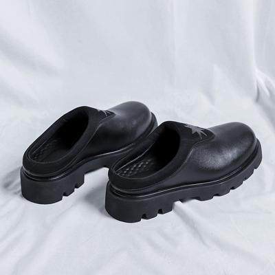 Leather Men Slippers High Quality Black Mens Slip-on Lazy Youth Comfy Walking Sandals Slides Half Drag Loafers