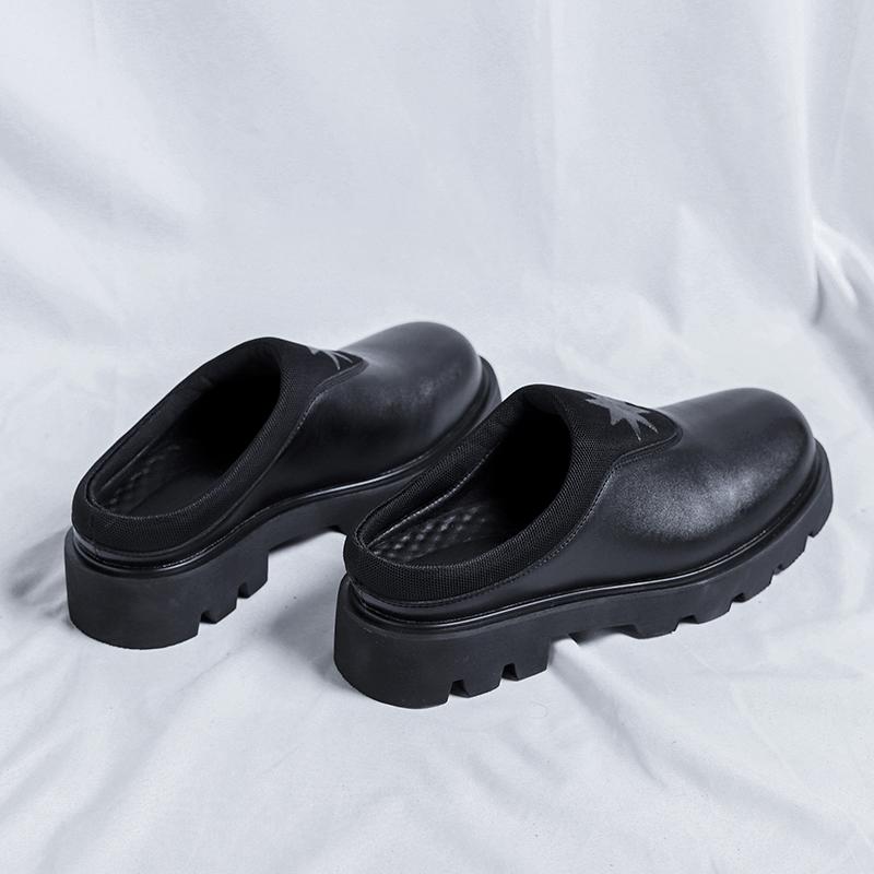 Fashion Fashion Leather Men Slippers High Quality Black Mens Slip-on Lazy Youth Comfy Walking Sandals Slides Half Drag Loafers
