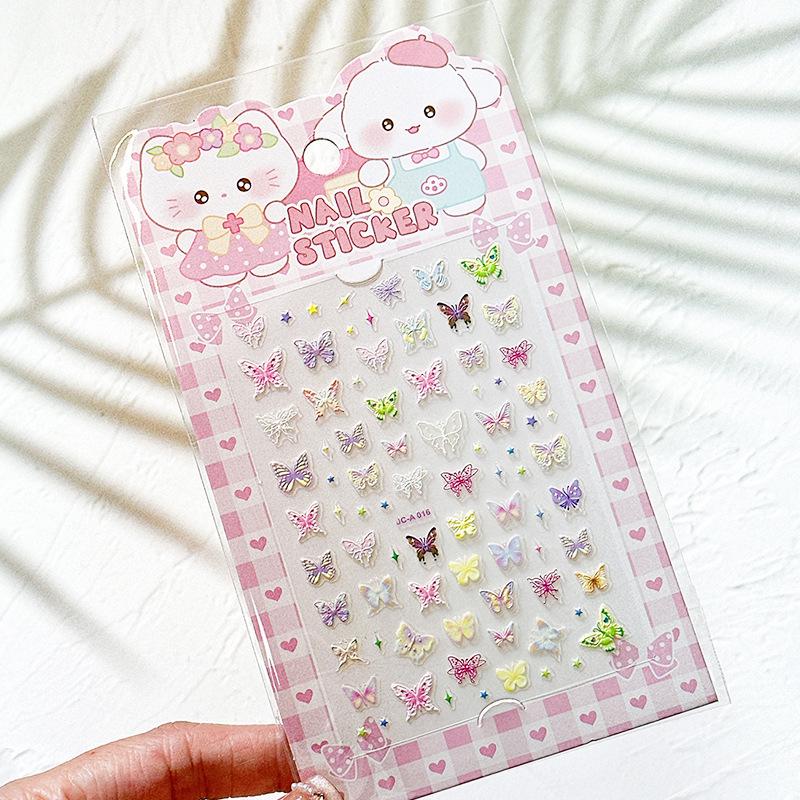 Xiaohongshu 5D Luminous Butterfly Nail Art Stickers - High-Grade, Colorful, Embossed Design