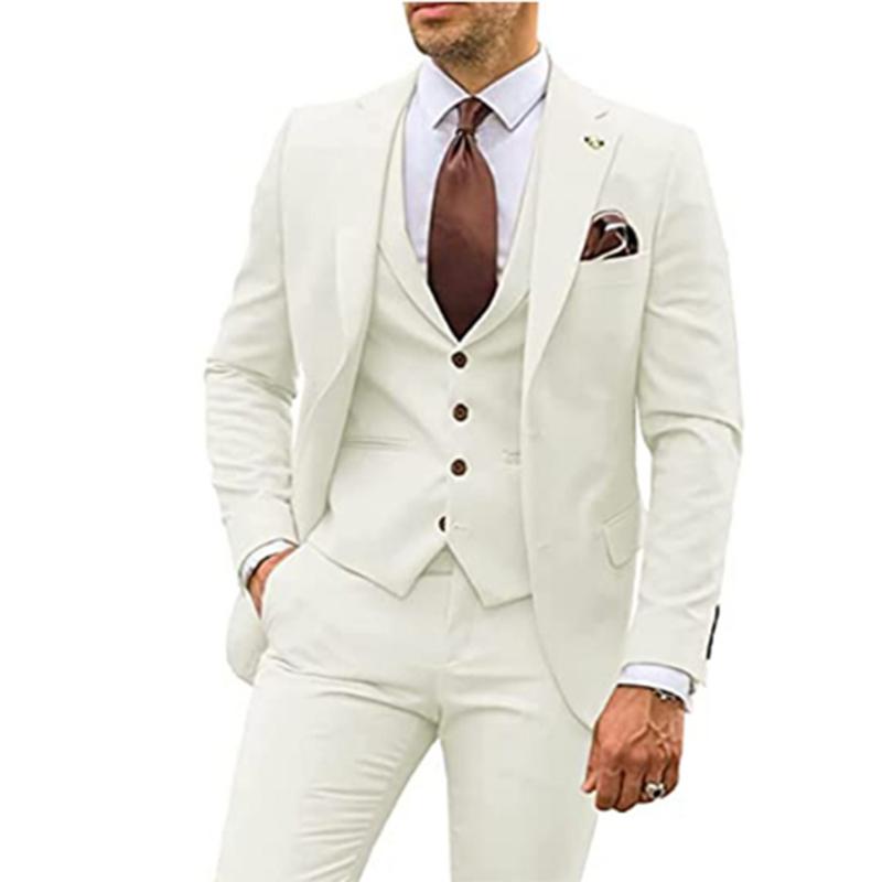 Completi Beige da Uomo 3 Pezzi Slim Fit Smoking da Sposo Abiti da Matrimonio Testimone dello Sposo Groomsmen Abito da Festa Formale Maschile
