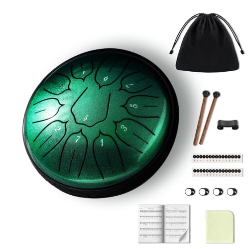 

Yoseka Tongue Drum, Slit Drum, Handpan, 6-inch, 11-note, Folk Instrument, Meditation, Relaxation, Green, Musical Instrument Included