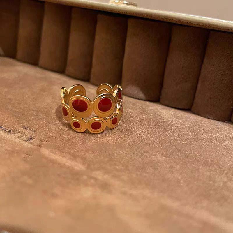 Vintage Red Drip Glazed Heart Rings for Women Girl Elegant Fashion Enamel Multi Layered Open Ring Statement Wedding Jewelry Gift