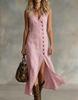 2026 New Spring and Summer Fashion Cotton and Linen Sleeveless V-neck Button Placket Dress Women's Clothing