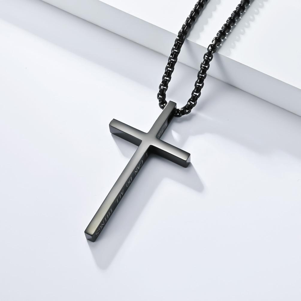 Titanium Steel Minimalist Cross Necklace Unisex Style Unisex Mens and Womens Pendant Sweater Chain Pendant