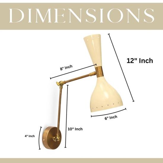 Mid-Century Modern Brass Wall Sconce  Adjustable Dual Cone Shade