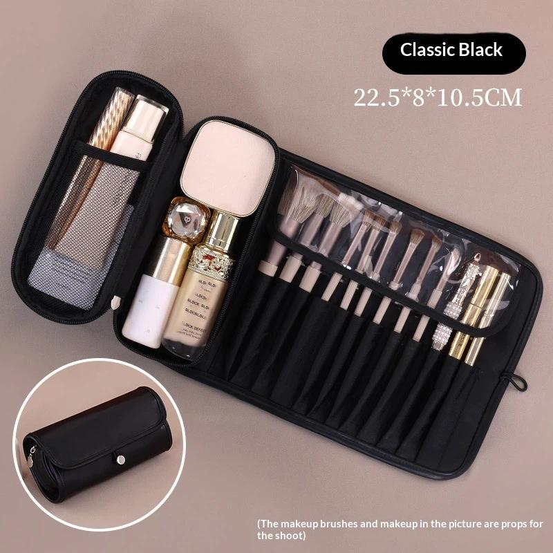 

Cosmetic Brush Roll Bag Organizer Waterproof PU Leather Stylish Pillow Style for Women Girls Travel Beauty Essentials чорний