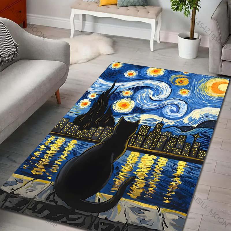 

Multiple sizes Cat watches city night sky Print Carpet Rug for Living Room Bedroom Sofa Doormat Home Decor Non-slip Floor Mat 40cm x 60cm