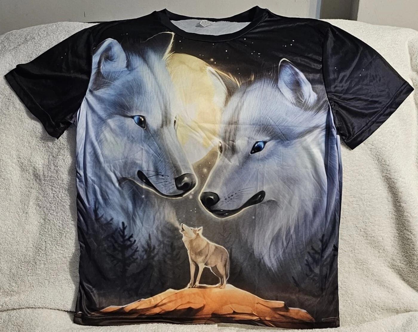 

WOLF HOWLING AT THE MOON WOLVES TREES STARS ANIMAL FOREST T-shirt 3XL