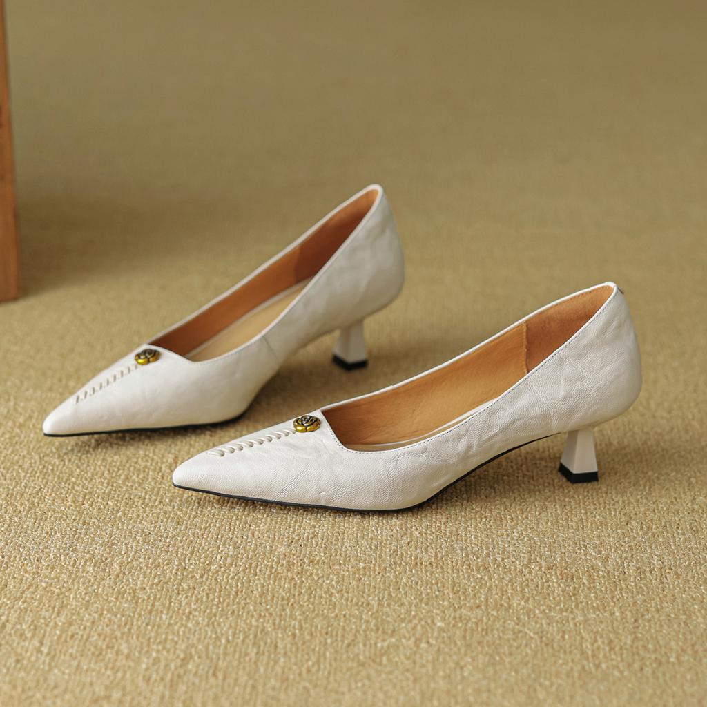 5.5Cm | French camellia with skirt pointed high heels women's 2025 new light mouth burgundy stiletto shoes