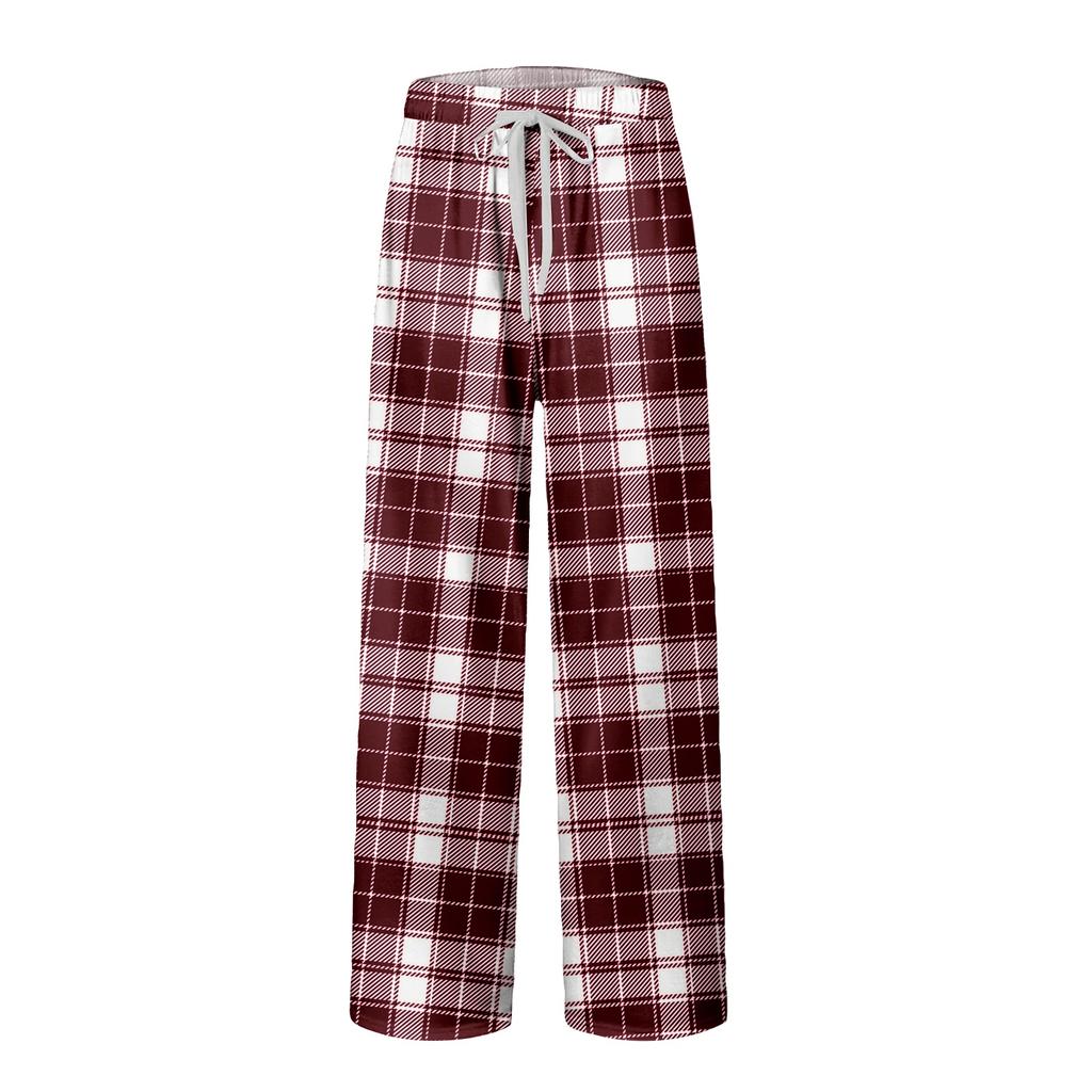Men's Drawstring Pocket Casual Pants Plaid Stripe Print Pocket Casual Pants Home Pajama Pants