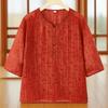 Middle Aged And Elderly Women's Casual Breathable Round Neck Short Sleeved Chinese Style T-shirt Western Style Top For Women