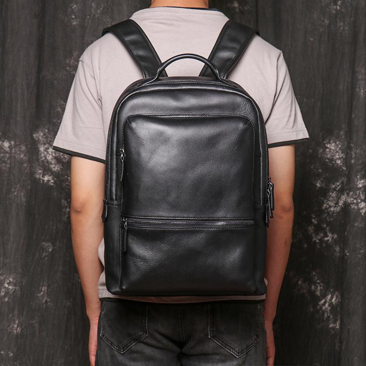 Retro First Layer Cowhide Laptop Bag Men'S Genuine Leather Backpack Large Capacity Women'S Travel Backpack