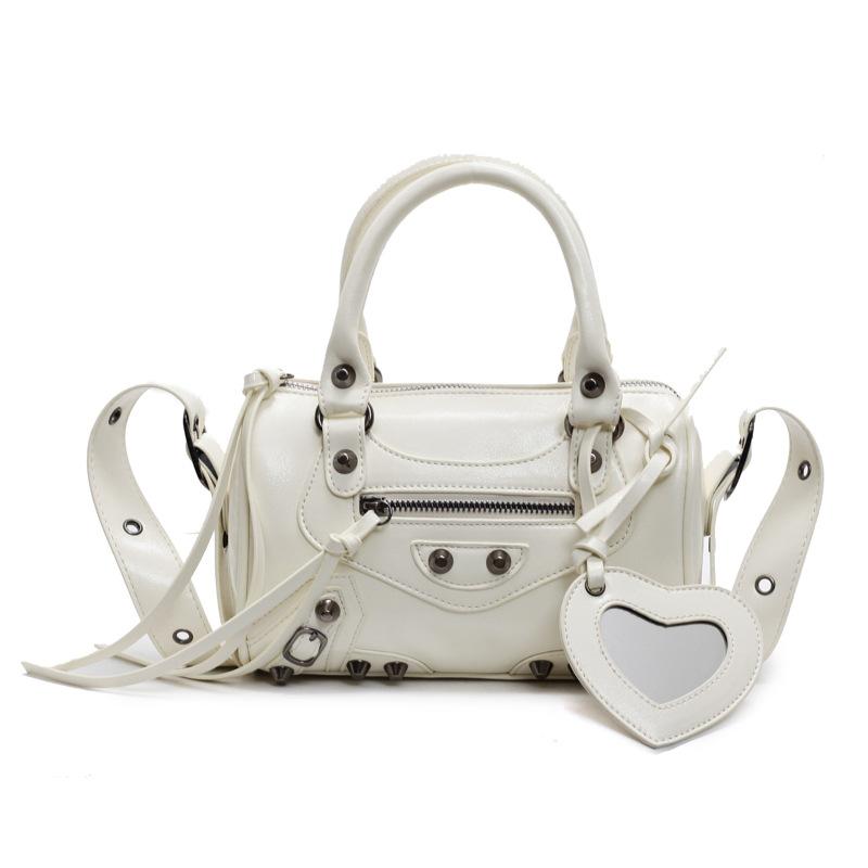 Niche Retro Hand-Carried Locomotive Bag Women'S Versatile Contrasting Color Shoulder Messenger Boston Bag