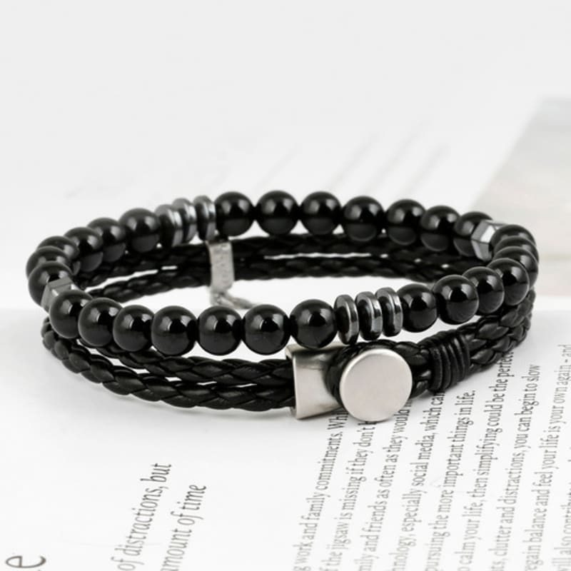 SHOVEOFF [Set Product] SVB-#198 Leather/Onyx Bracelet SET