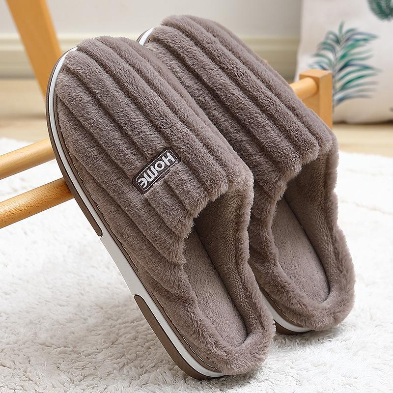 Gemütliche gestreifte Baumwollpantoffeln für Damen & Herren - Indoor-Fellwärme in Übergrößen
