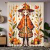 Ensemble de 2 pièces HD Thanksgiving Dessin animé Fille citrouille rideau décoratif Jaune cravate rideau imprimé numérique Style Décoration de la maison