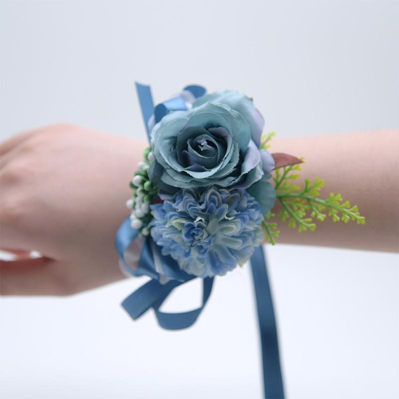 1PC Suit Corsage Pins Elegant Corsage Bracelet Wedding Non-Fading Silk Rose Bridesmaid Wrist Flower Groom Boutonnier