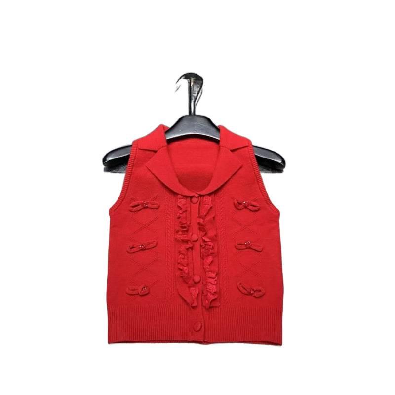 Premium Red Bow Collar Cardigan Vest - 2026 Spring/Summer Collection