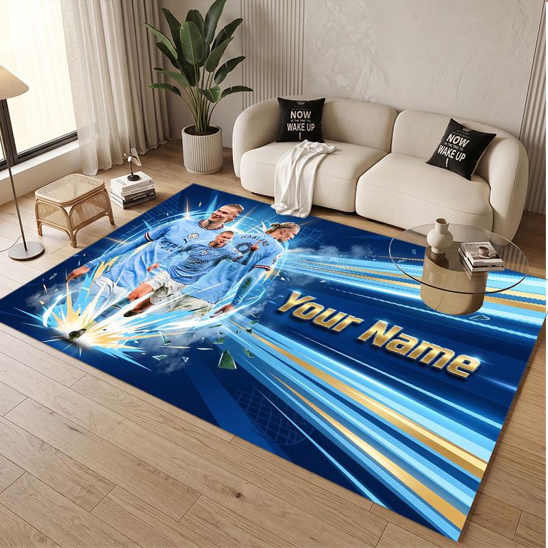 Custom Rug Erling Haaland Pattern Print Name Text Soft Non‑Slip Floor Carpet for Home Indoor Decoration