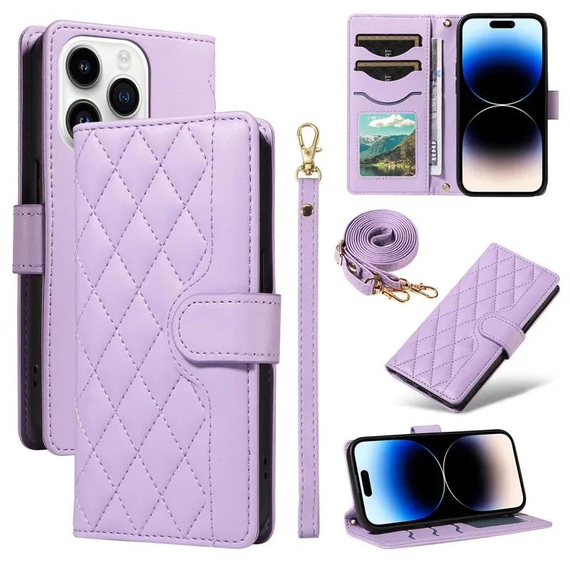 Lanyard Leather Wallet Card Phone Case for iPhone 17 Air 16E 16 Pro Max 15 14 Plus 13 12 11 XS XR X Crossbody Flip Purse Cover